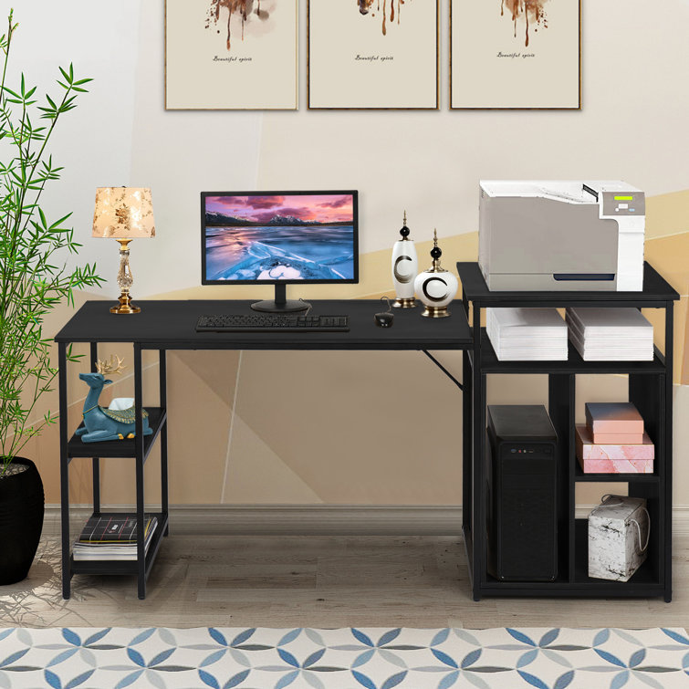 Inbox Zero Computer Desk With Printer Stand, Shelf, Large Desk With